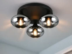 LED Deckenleuchte rund mit 3 Rauchglas Lampenschirmen, Ø 39cm