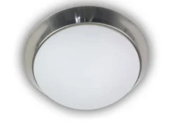 LED-Deckenleuchte rund, Opalglas matt, Dekorring Nickel matt, Ø 30cm