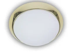 LED-Deckenleuchte rund, Opalglas matt, Dekorring Messing poliert, Ø 30cm