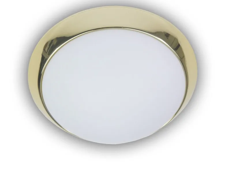 LED-Deckenleuchte rund, Opalglas matt, Dekorring Messing poliert, Ø 30cm