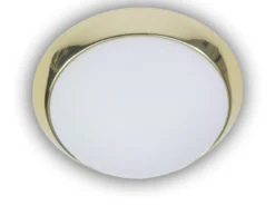 LED-Deckenleuchte rund, Opalglas matt, Dekorring Messing poliert, Ø 40cm