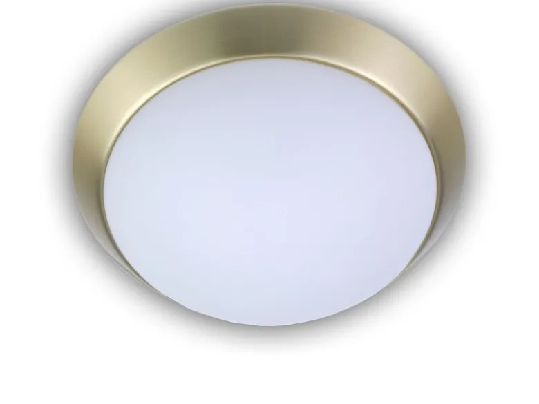 LED-Deckenleuchte rund, Opalglas matt, Dekorring Messing matt, Ø 25cm