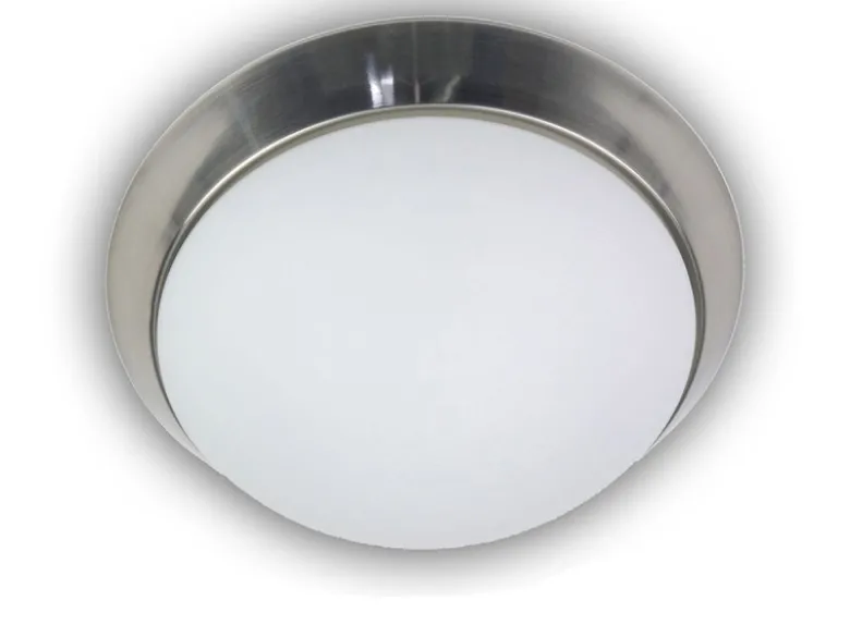 LED-Deckenleuchte rund, Opalglas matt, Dekorring Nickel matt, Ø 35cm