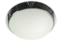 LED-Deckenleuchte rund, Opalglas matt, Dekorring Chrom, Ø 40cm