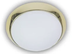 LED-Deckenleuchte rund, Opalglas matt, Dekorring Messing poliert, Ø 45cm