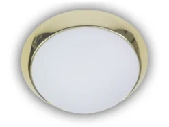 LED-Deckenleuchte rund, Opalglas matt, Dekorring Messing poliert, Ø 35cm