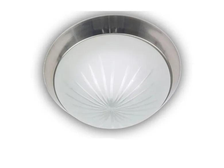 LED-Deckenleuchte rund, Schliffglas satiniert, Dekorring Nickel matt, Ø 25cm