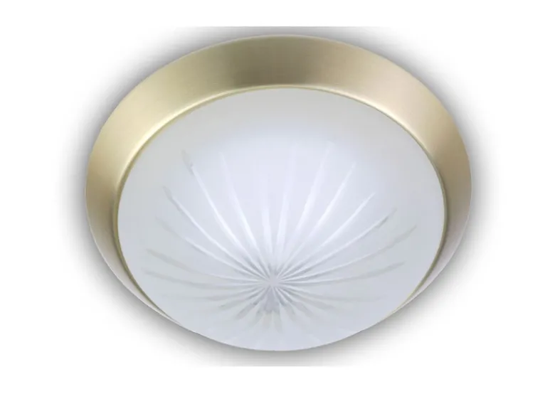 LED-Deckenleuchte rund, Schliffglas satiniert, Dekorring Messing matt, Ø 25cm