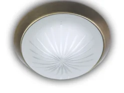 LED Deckenleuchte rund, Schliffglas satiniert, Dekorring Altmessing, Ø 35cm