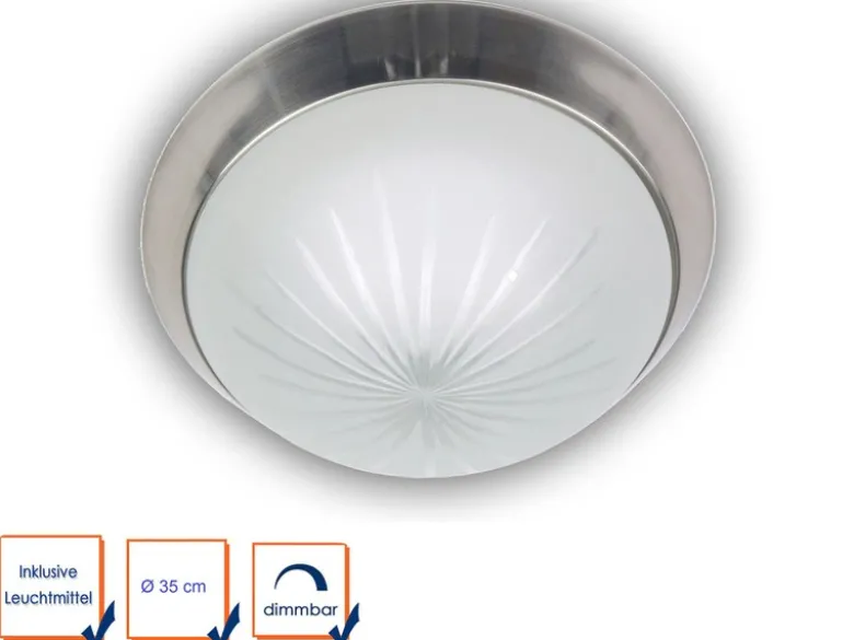LED Deckenleuchte rund, Schliffglas satiniert, Dekorring Nickel matt, Ø 35cm