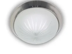 LED Deckenleuchte rund, Schliffglas satiniert, Dekorring Nickel matt, Ø 35cm