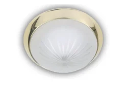 LED-Deckenleuchte rund, Schliffglas satiniert, Dekorring Messing poliert, Ø 25cm