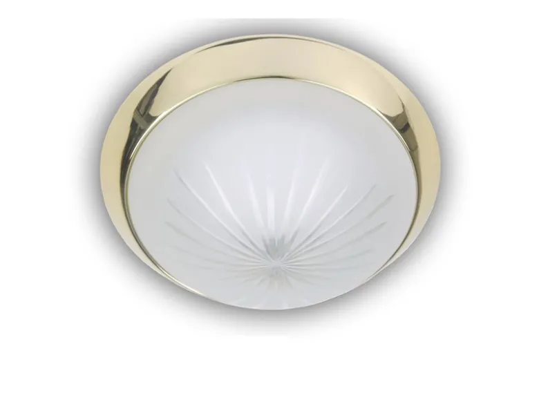 LED-Deckenleuchte rund, Schliffglas satiniert, Dekorring Messing poliert, Ø 25cm