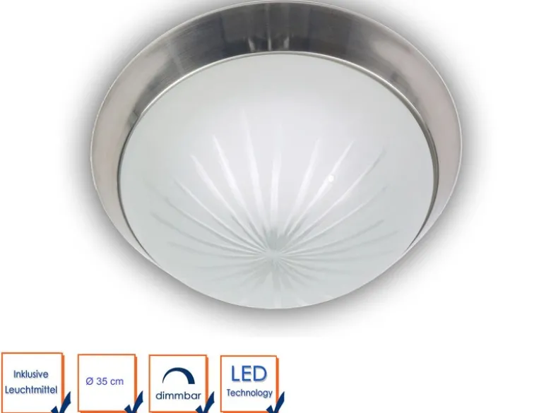 LED-Deckenleuchte rund, Schliffglas satiniert, Dekorring Nickel matt, Ø 35cm