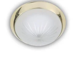 LED Deckenleuchte rund, Schliffglas satiniert, Dekorring Messing poliert, Ø 35cm