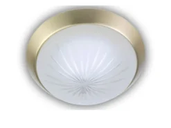 LED Deckenleuchte rund, Schliffglas satiniert, Dekorring Messing matt, Ø 35cm