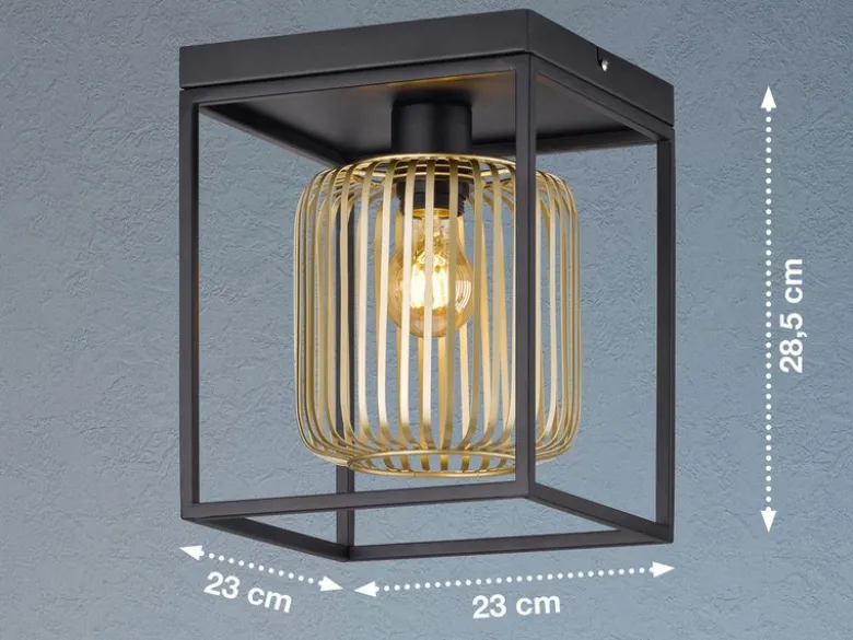 LED Deckenleuchte Schwarz Gold dimmbar über Schalter, Quadrat 23cm