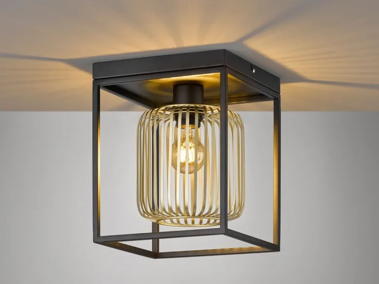 LED Deckenleuchte Schwarz Gold dimmbar über Schalter, Quadrat 23cm