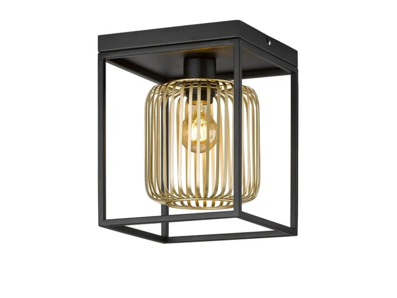 LED Deckenleuchte Schwarz Gold dimmbar über Schalter, Quadrat 23cm