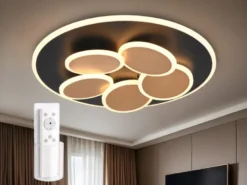 LED Deckenleuchte Schwarz Gold dimmbar mit Fernbedienung & Tageslicht Ø 49cm
