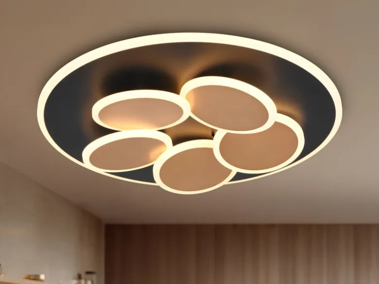 LED Deckenleuchte Schwarz Gold dimmbar mit Fernbedienung & Tageslicht Ø 49cm