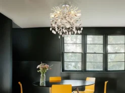 LED Deckenleuchte Silber 6-flammig Glas Kristall 2-farbig Ø 50cm