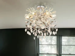 LED Deckenleuchte Silber 6-flammig Glas Kristall 2-farbig Ø 50cm