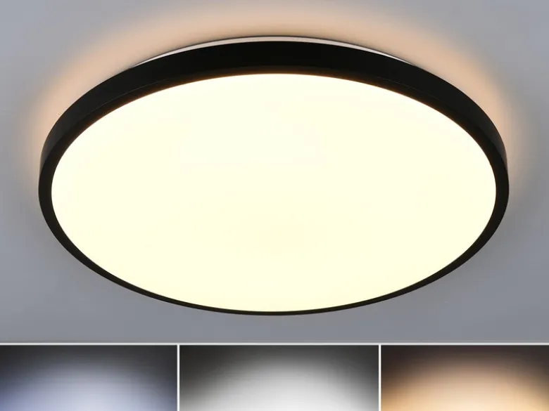LED Deckenleuchte SLOPE flach mit Fernbedienung, dimmbar, Schwarz, Ø 49cm