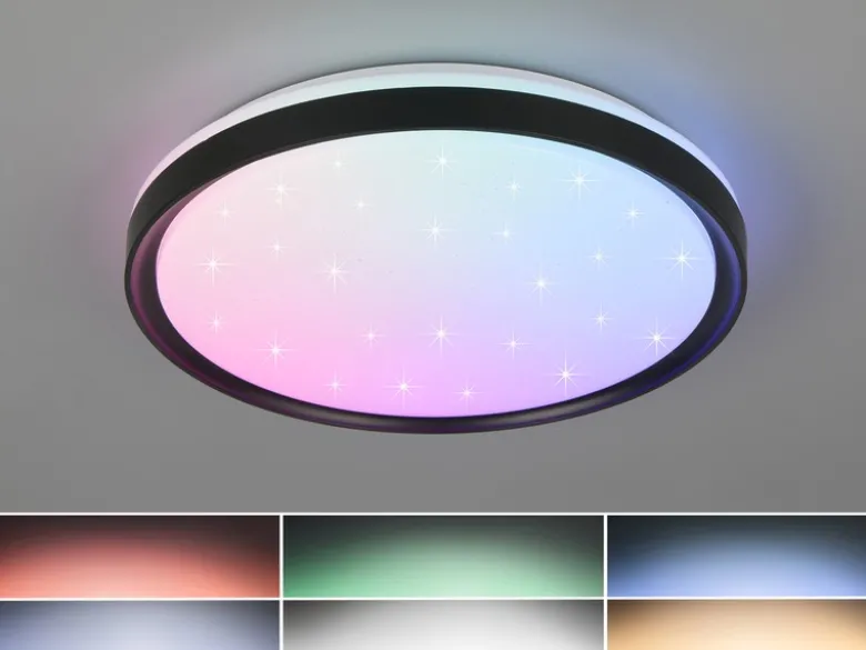 LED Deckenleuchte SOLIT flach dimmbar Fernbedienung, RGB, Schwarz, Ø 39cm