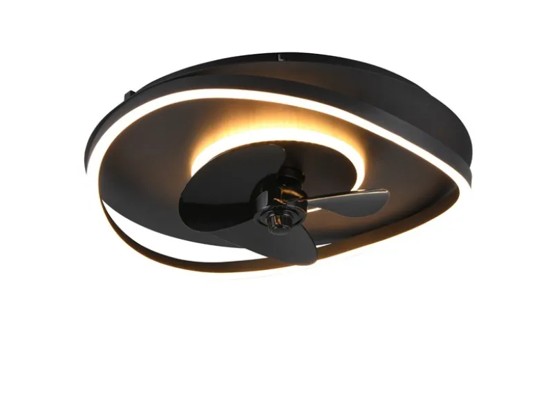 LED Deckenleuchte SORTLAND Schwarz mit Ventilator & Fernbedienung, Ø 50cm