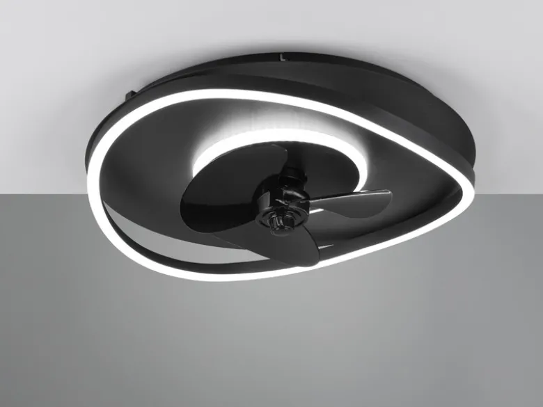 LED Deckenleuchte SORTLAND Schwarz mit Ventilator & Fernbedienung, Ø 50cm