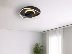 LED Deckenleuchte SORTLAND Schwarz mit Ventilator & Fernbedienung, Ø 50cm