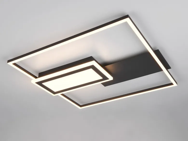 LED Deckenleuchte SPIRO mit Fernbedienung flach Schwarz, dimmbar, Breite 53cm
