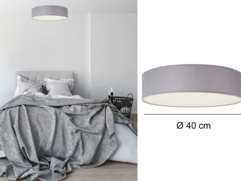 LED Deckenleuchte Stoff Grau / Abdeckung satiniert, Ø 40cm