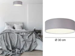 LED Deckenleuchte Stoff Grau / Abdeckung satiniert, Ø 30cm