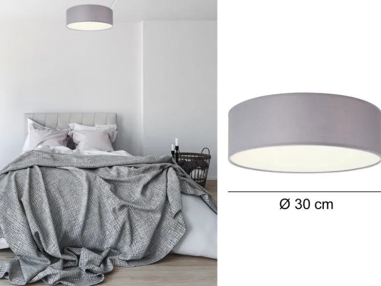 LED Deckenleuchte Stoff Grau / Abdeckung satiniert, Ø 30cm