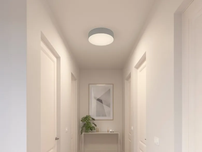 LED Deckenleuchte Stoff Grau / Abdeckung satiniert, Ø 50cm