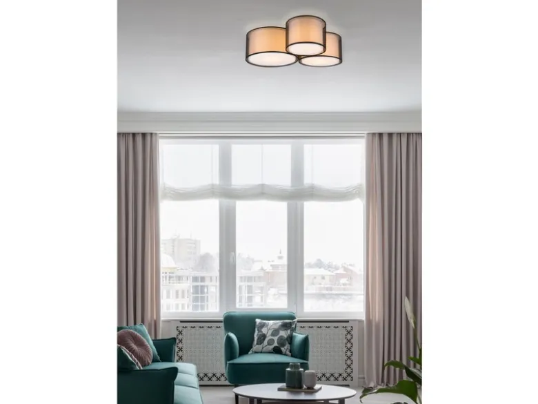 LED Deckenleuchte Stoff 2-lagig Organza transparent Schwarz innen Weiß, B: 65cm