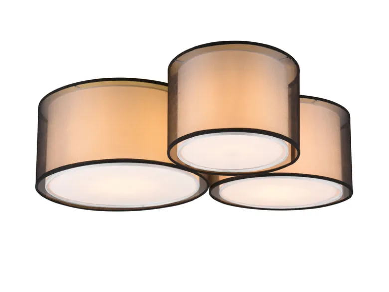 LED Deckenleuchte Stoff 2-lagig Organza transparent Schwarz innen Weiß, B: 65cm