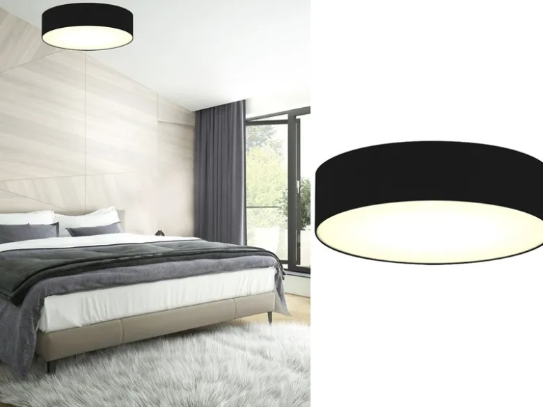LED Deckenleuchte Stoff Schwarz / Abdeckung satiniert, Ø 40cm