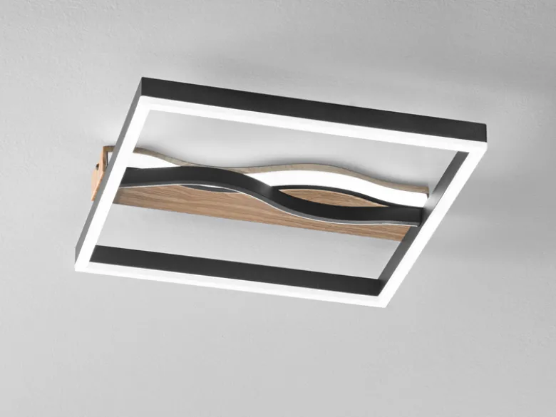LED Deckenleuchte und Wandleuchte HAWAII in Schwarz, 3 Lichtfarben, 40x40cm