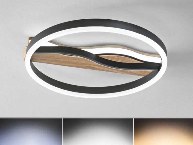 LED Deckenleuchte und Wandleuchte HAWAII in Schwarz, 3 Lichtfarben, Ø 40cm