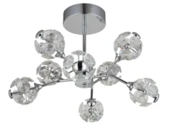 LED Deckenleuchte VIRINA 8-flammig Silber mit Kristall Glaskugeln, Ø 68cm