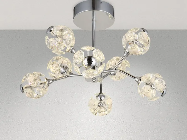 LED Deckenleuchte VIRINA 8-flammig Silber mit Kristall Glaskugeln, Ø 68cm