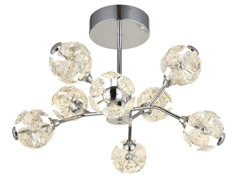LED Deckenleuchte VIRINA 8-flammig Silber mit Kristall Glaskugeln, Ø 68cm