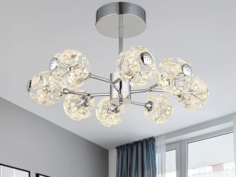 LED Deckenleuchte VIRINA 8-flammig Silber mit Kristall Glaskugeln, Ø 68cm