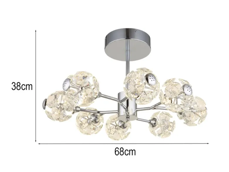 LED Deckenleuchte VIRINA 8-flammig Silber mit Kristall Glaskugeln, Ø 68cm