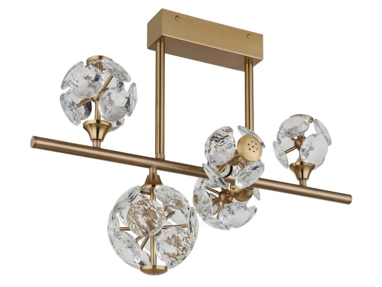 LED Deckenleuchte VIRINA 5-flammig Gold mit Kristall Glaskugeln, Breite 61cm