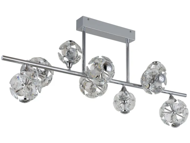LED Deckenleuchte VIRINA 9-flammig Silber mit Kristall Glaskugeln, Breite 101cm