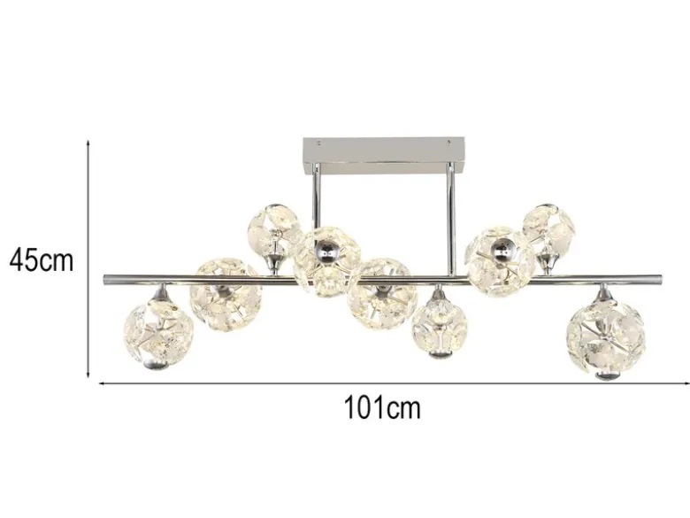 LED Deckenleuchte VIRINA 9-flammig Silber mit Kristall Glaskugeln, Breite 101cm